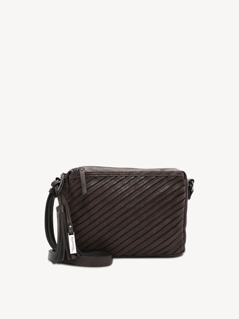 Braune Leder-Crossbodytasche mit diagonalen Streifen und Quasten