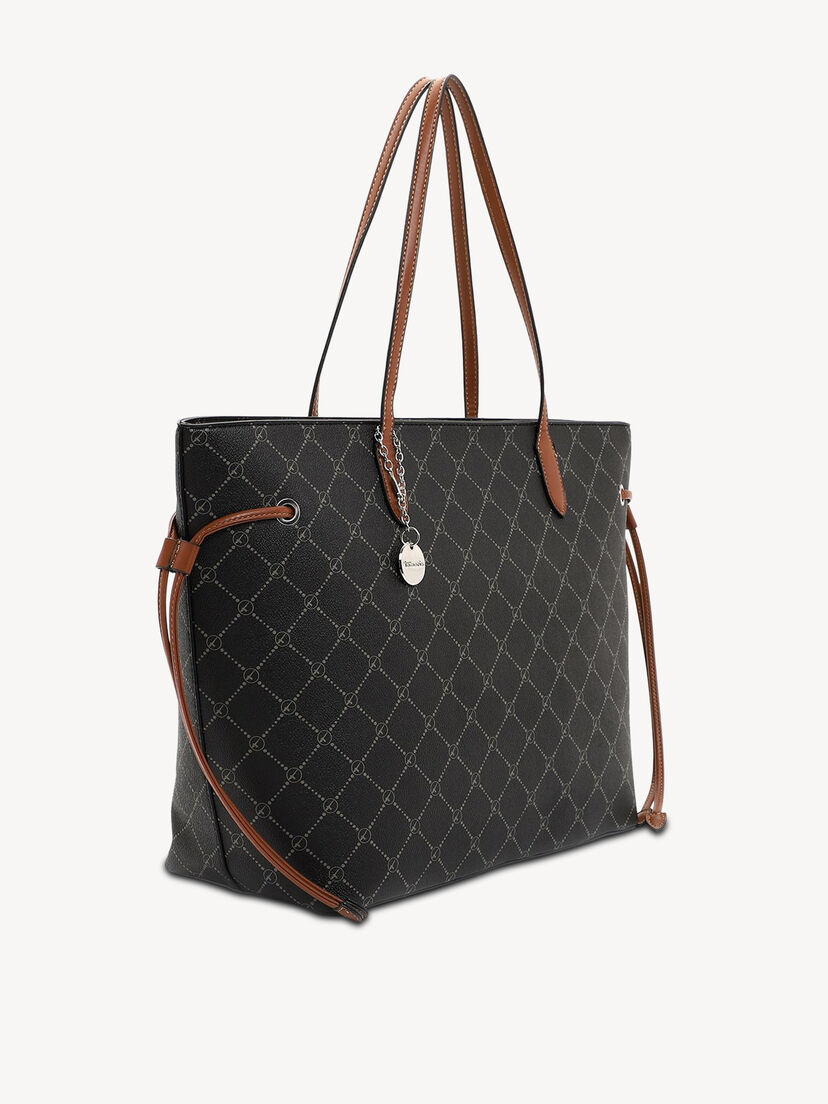 Zwarte tas met bruine bandjes en modieuze patroonprint