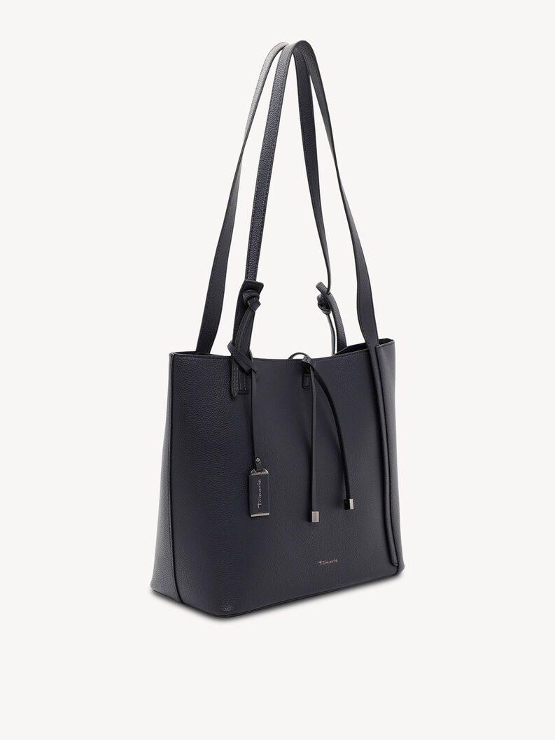 Dark blue synthetic leather shoulder bag with adjustable straps