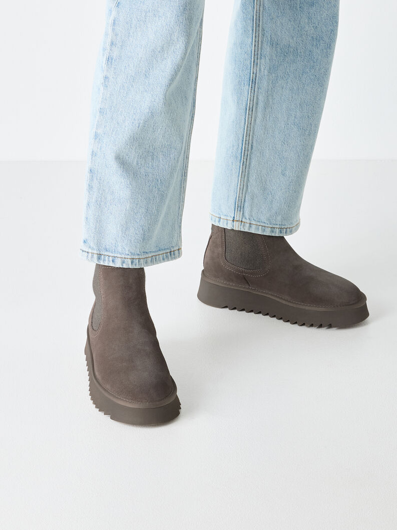 Lederstiefelette - beige Warmfutter, TAUPE, hi-res