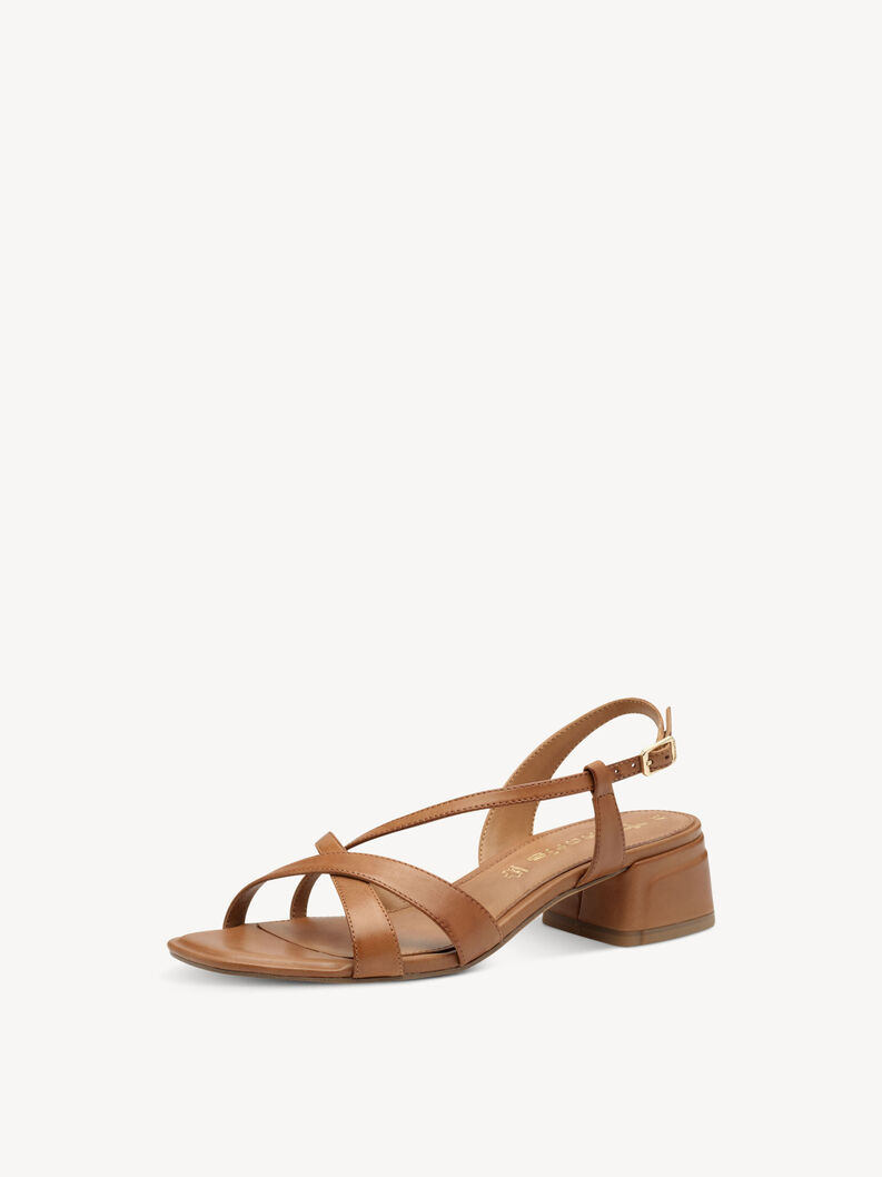 Leather Heeled sandal - brown, COGNAC, hi-res