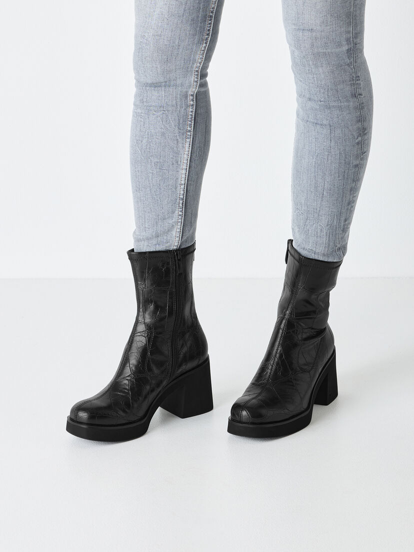 Enkellaarsje - zwart, BLACK CROCO, hi-res