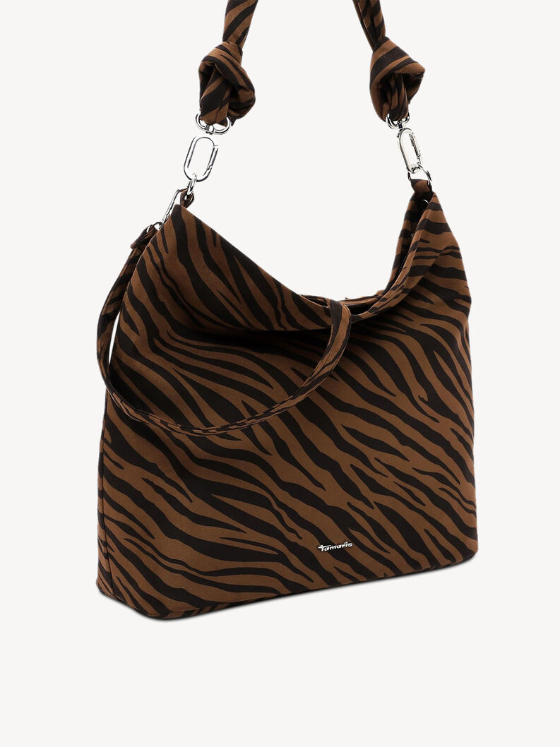 Braune Zebratasche mit Knoten am Schultergurt und silbernen Schnallen