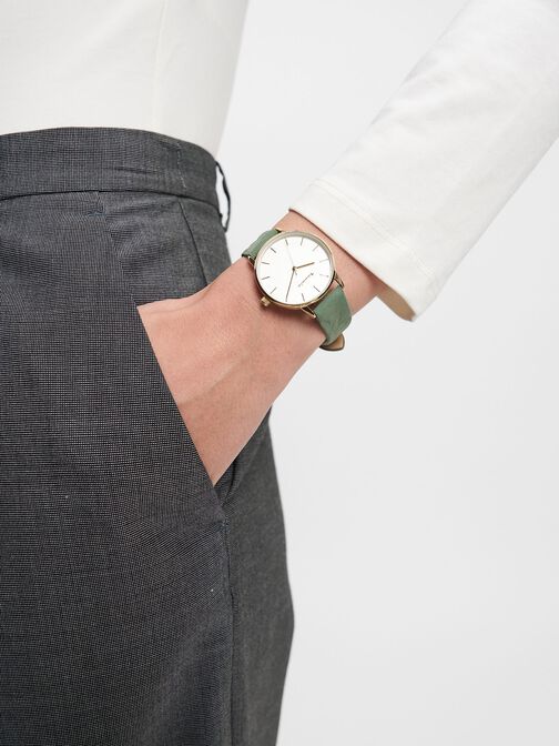 Uhr, gold-matt silber-weiß, hi-res