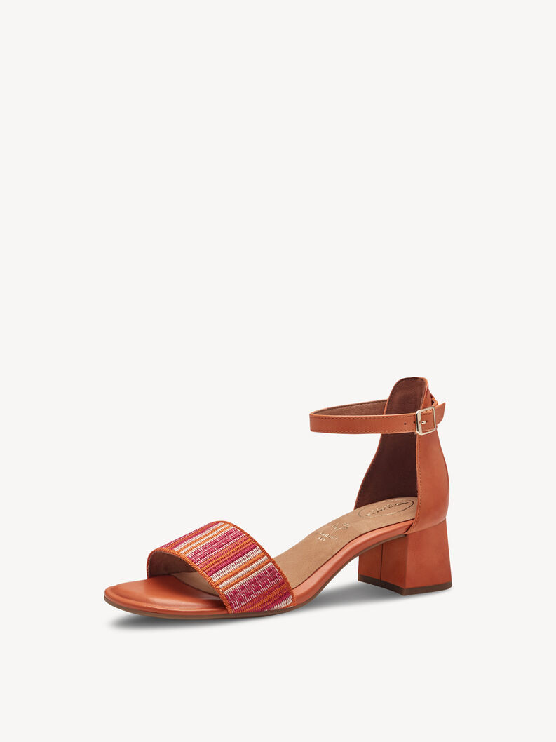 Leather Heeled sandal - orange, ORANGE COMB, hi-res