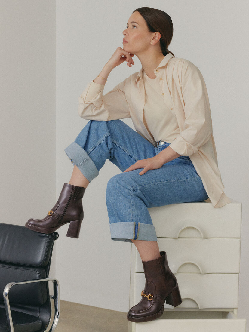 Leren Enkellaarsje - bruin, MAHOGANY, hi-res