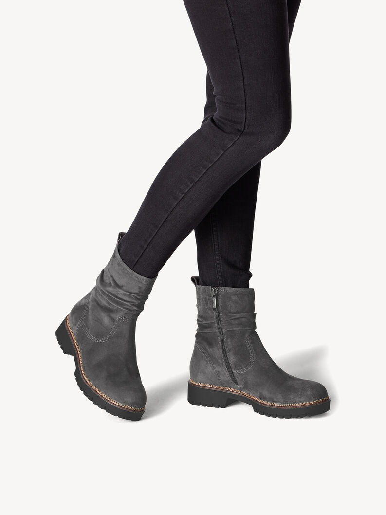 Leather Bootie - grey, DARK GREY, hi-res