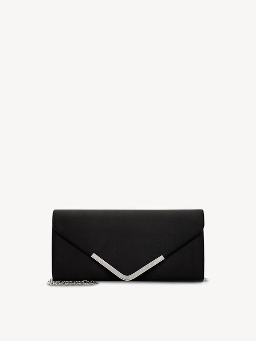 Clutch, black satin, hi-res