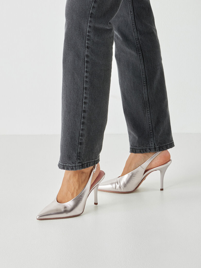 Leren Slingpumps - metallic, PLATINUM, hi-res
