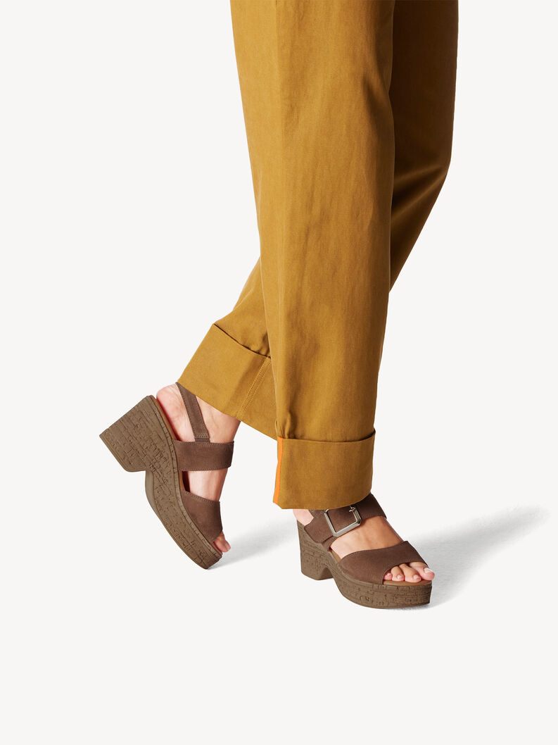 Leather Heeled sandal - beige, CUOIO, hi-res