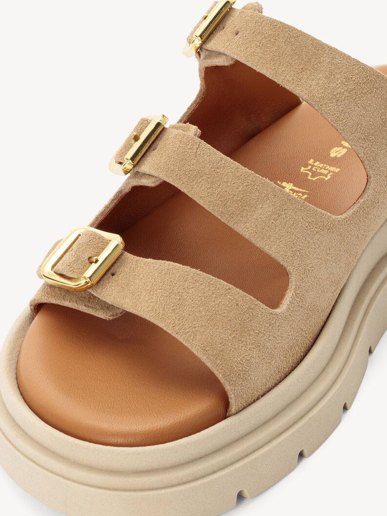 Lederpantolette - beige, BEIGE, hi-res