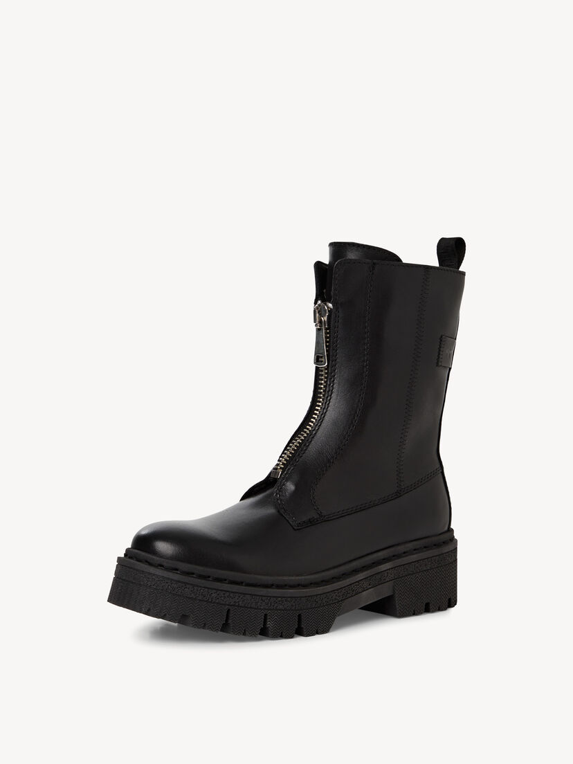 Leren Enkellaarsje - zwart, BLACK LEATHER, hi-res