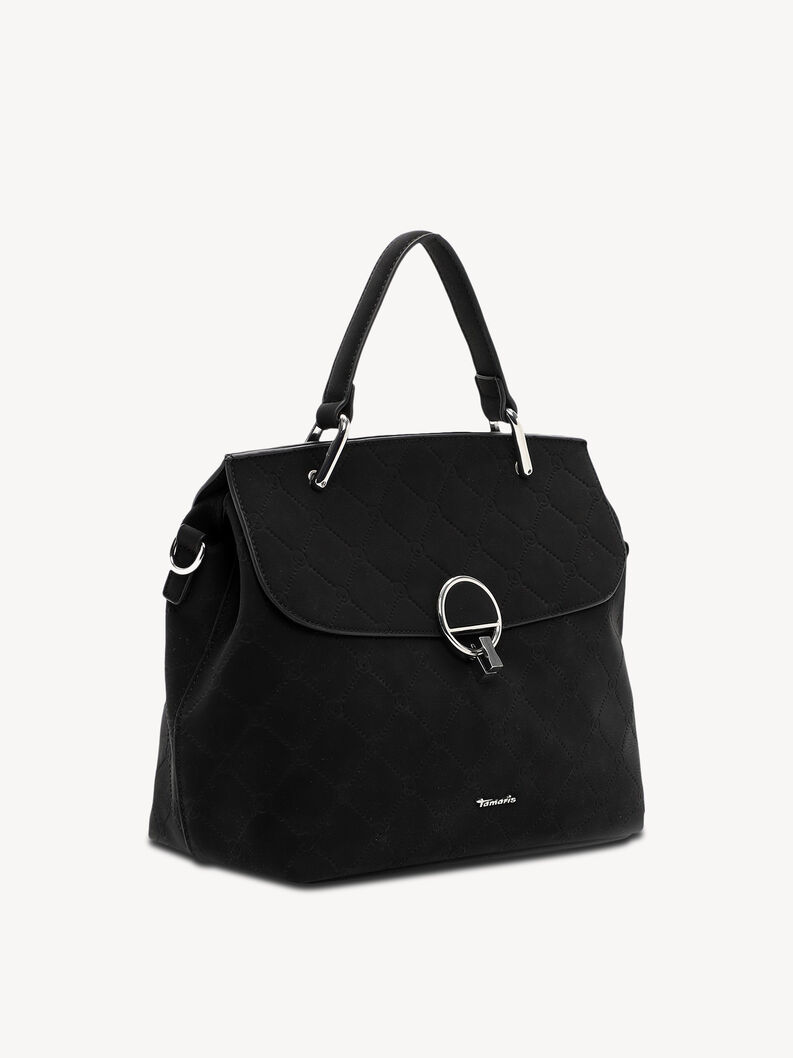 Black stylish women's handbag with top handle and quilted design