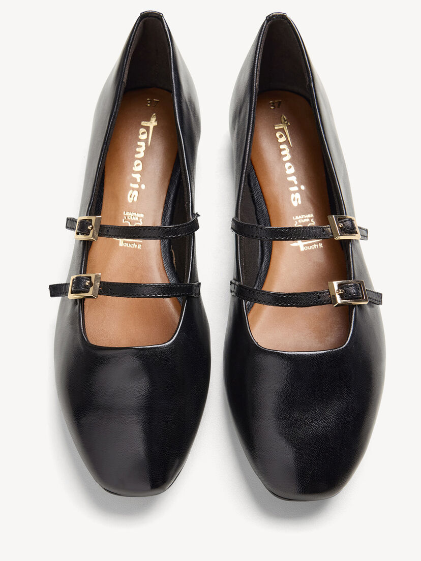 Leren Ballerina - zwart, BLACK, hi-res