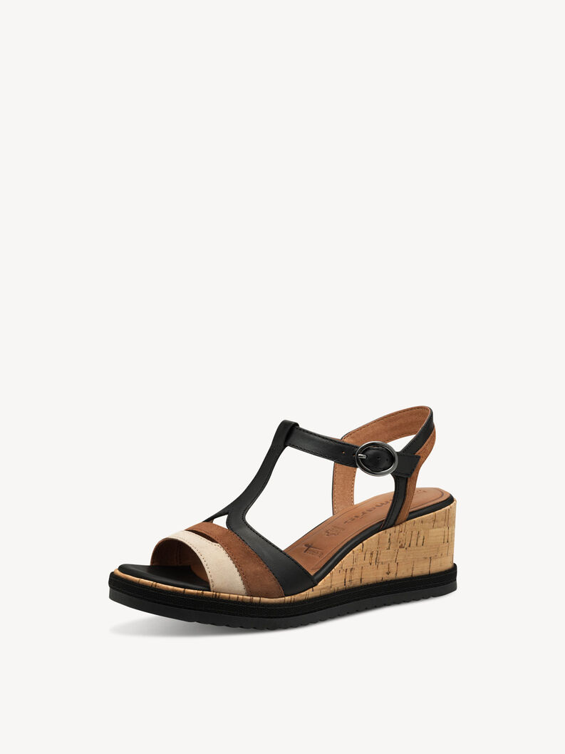 Leather Heeled sandal - black, BLACK COMB, hi-res