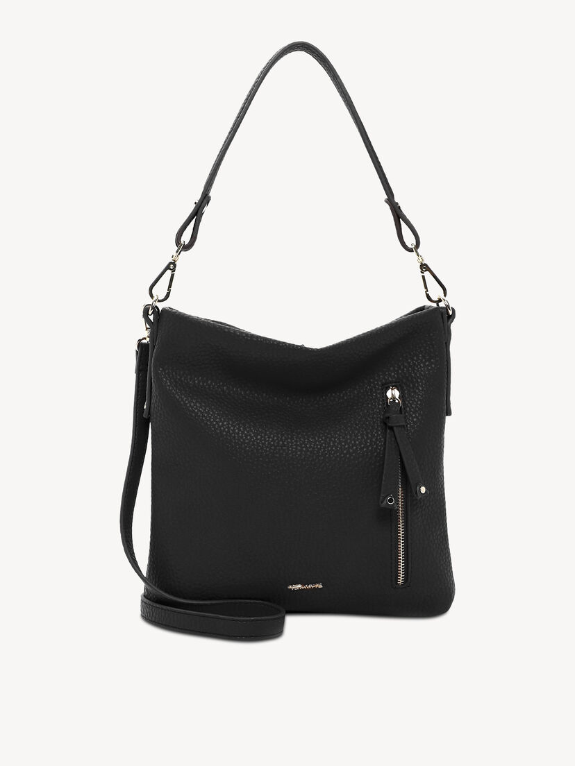 Zwarte leren tas met gestructureerd oppervlak en zilveren rits