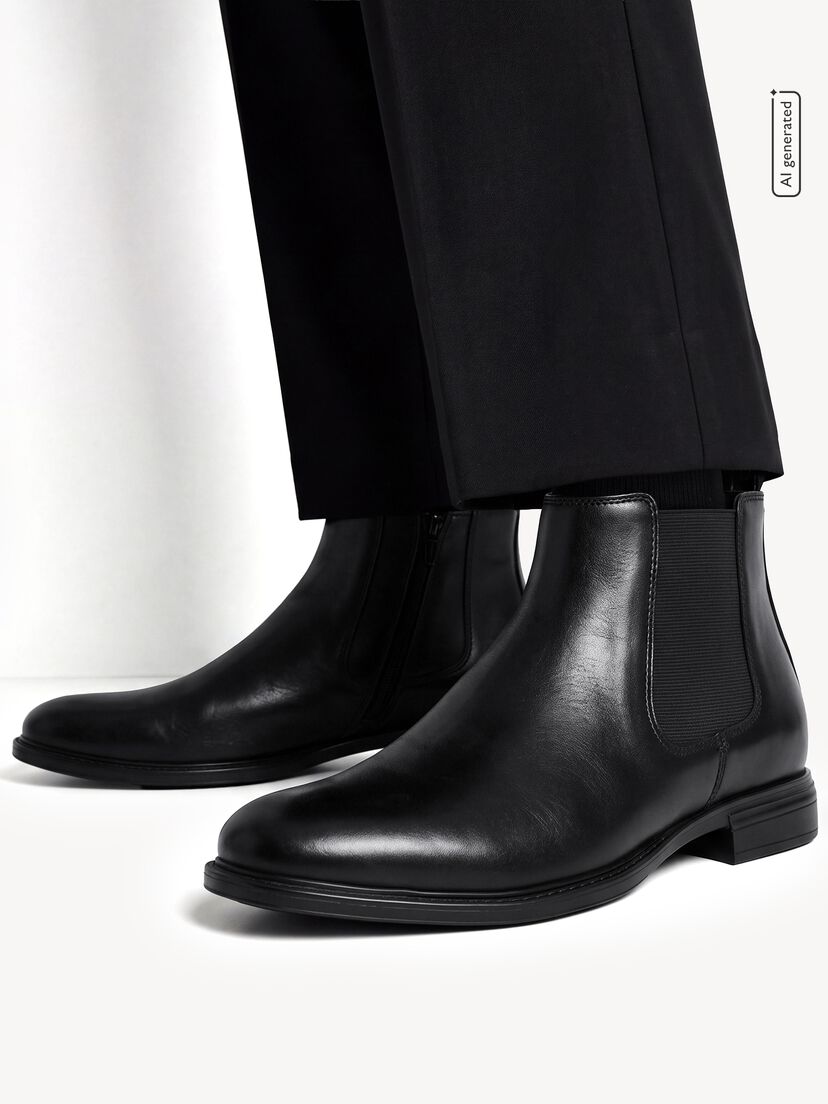 Leren Chelseaboot - zwart, BLACK, hi-res