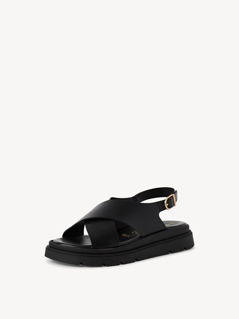 Leather Heeled sandal - black, BLACK LEATHER, hi-res