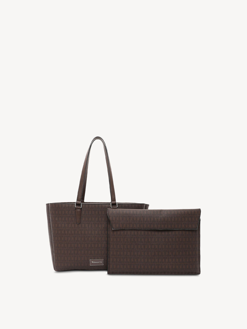 Bruine Tamaris handtas met patroon, praktische inzet en magneetsluiting