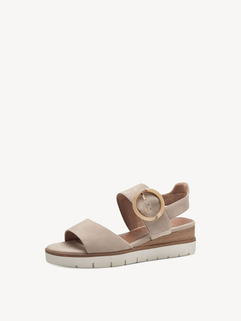 Leather Heeled sandal - beige, IVORY UNI, hi-res