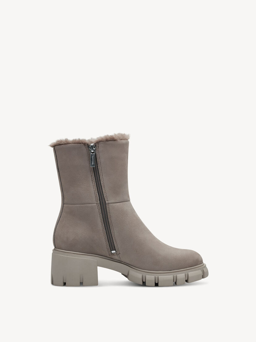 Leren Enkellaarsje - beige warme voering, TAUPE, hi-res