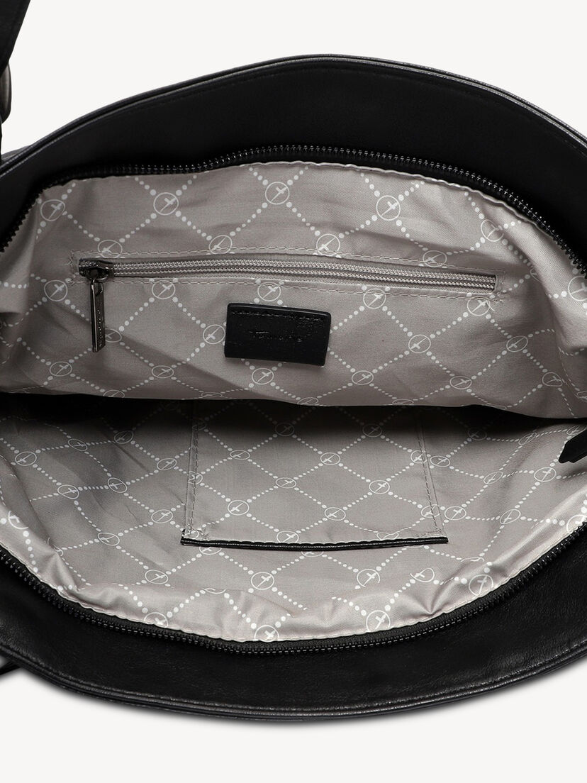 Binnenkant tas met patroon textielen voering en binnenritsvak