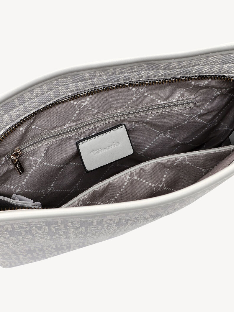 Vue d&eacute;taill&eacute;e de l&rsquo;int&eacute;rieur du sac bandouli&egrave;re gris avec poche int&eacute;rieure