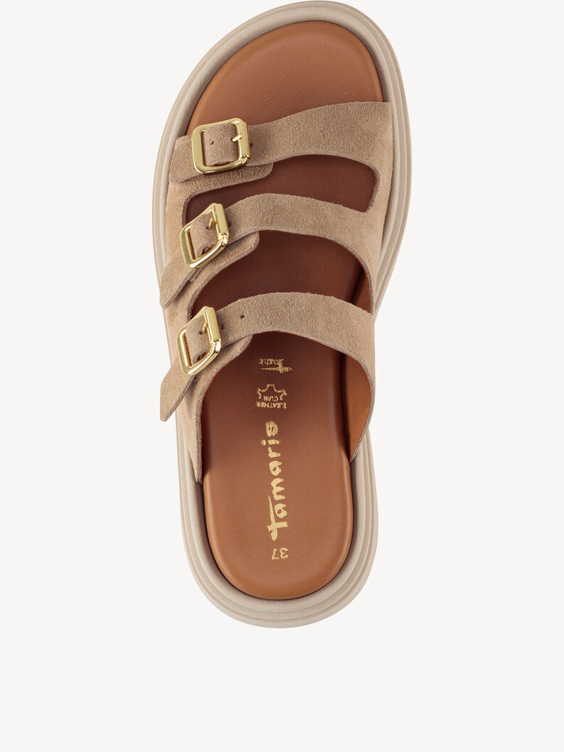 Lederpantolette - beige, BEIGE, hi-res