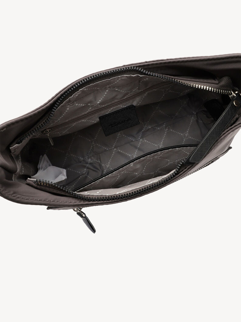 Innenansicht einer dunkelgrauen Nylon-Tasche mit Rei&szlig;verschlusstaschen