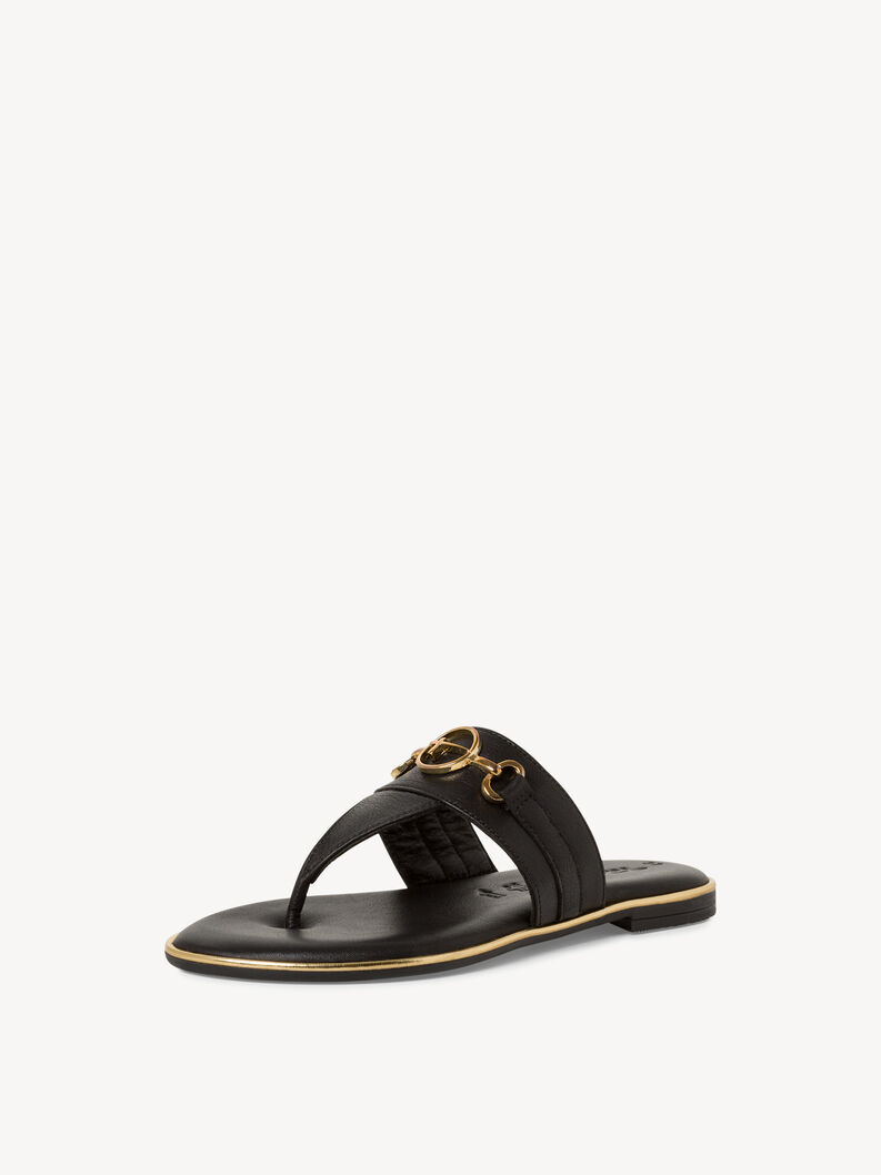 Leren Flip Flops - zwart, BLACK, hi-res