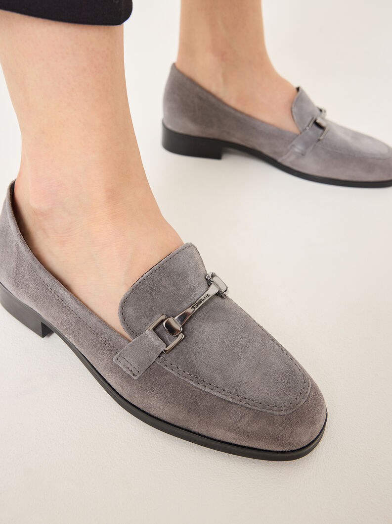 Lederslipper - grau, GREY, hi-res