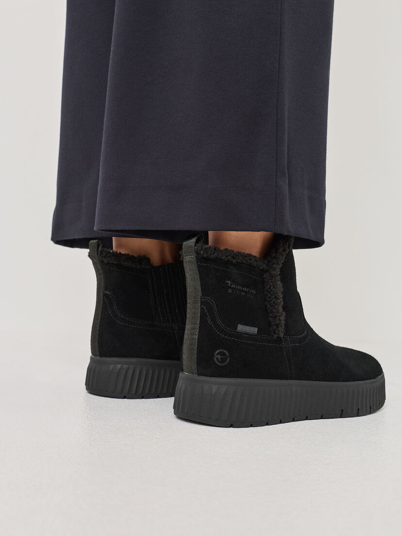 Leren Enkellaarsje - zwart warme voering, BLACK, hi-res