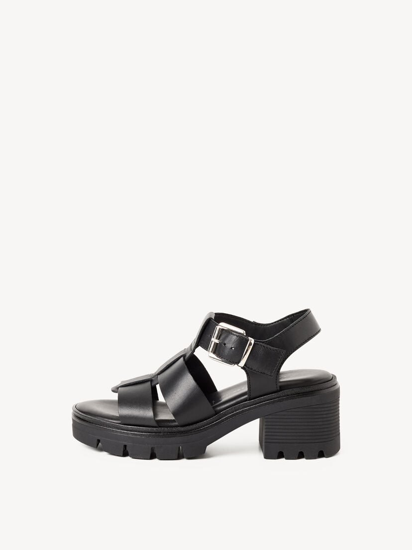 Leren Sandaaltje - zwart, BLACK LEATHER, hi-res