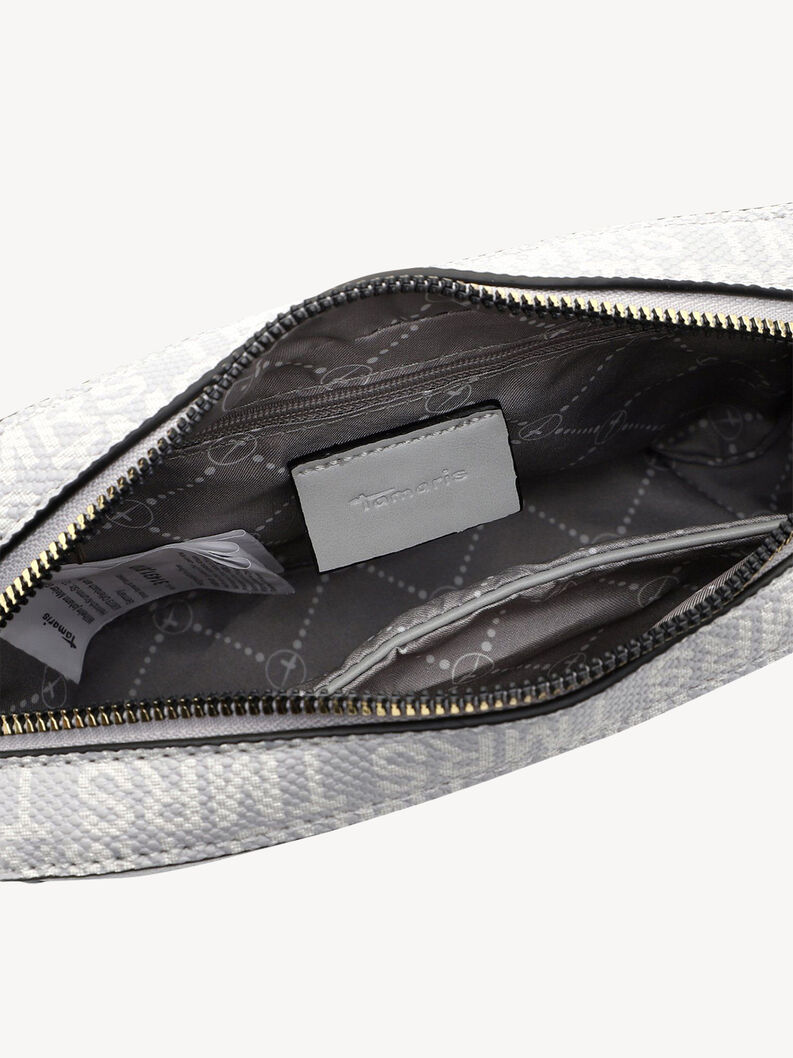 Innenansicht einer hellgrauen Crossbody-Tasche mit Textilfutter