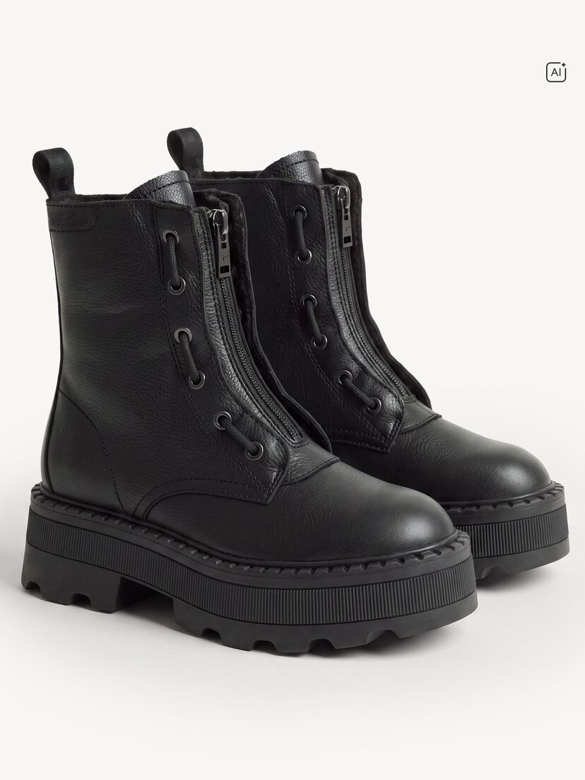 Leren Enkellaarsje - zwart, BLACK, hi-res