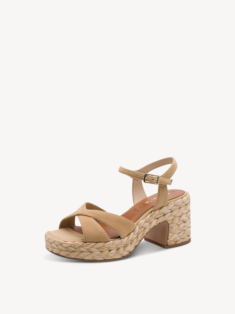 Leather Heeled sandal - brown, TAN SUEDE, hi-res