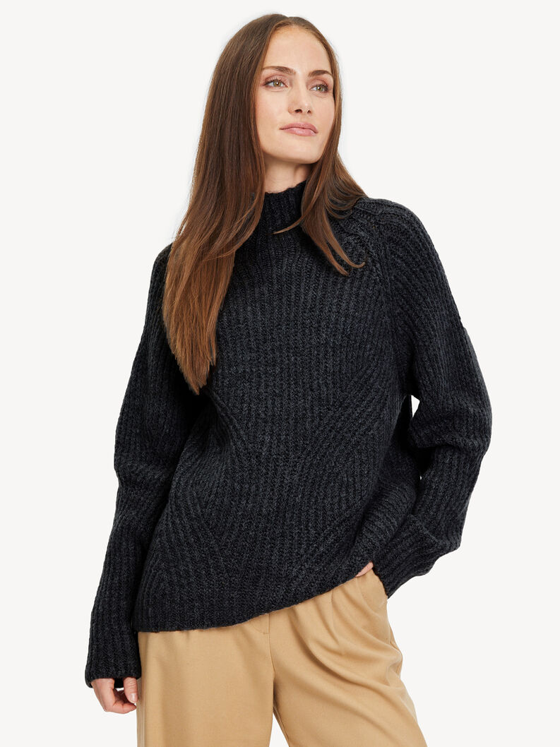 Sweter z dzianiny - czarny, Black Beauty, hi-res