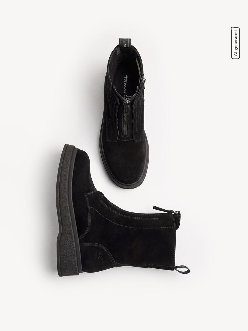 Leren Enkellaarsje - zwart, BLACK, hi-res