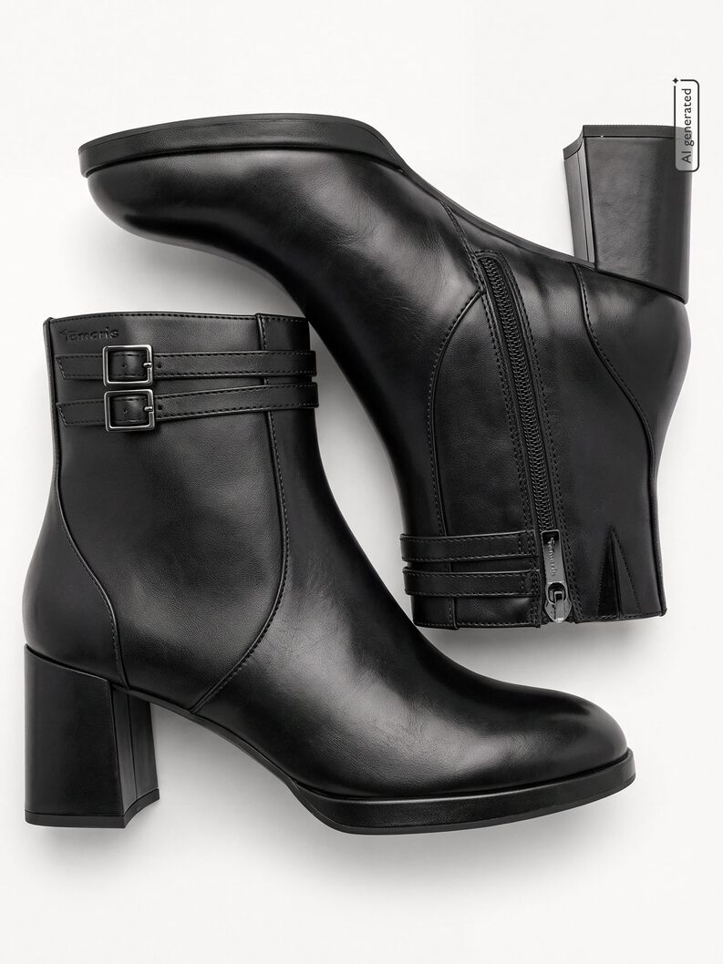 Lederstiefelette, BLACK, hi-res