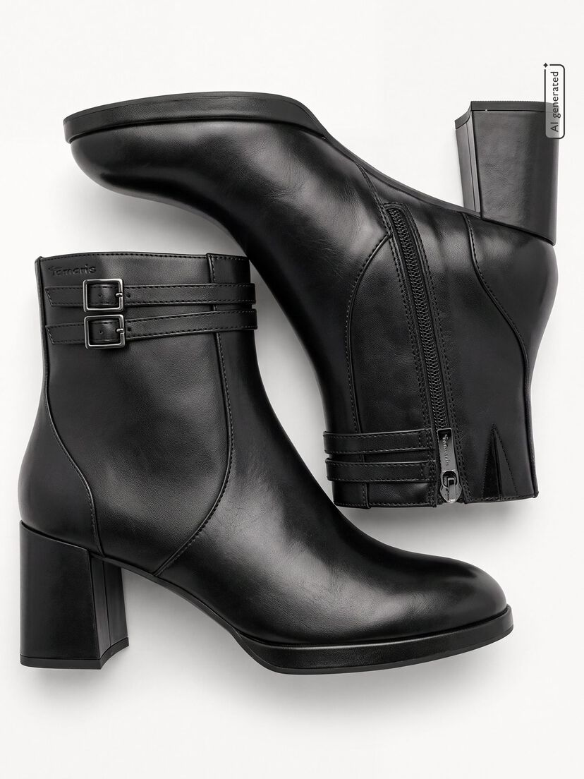 Leren Enkellaarsje - zwart, BLACK, hi-res