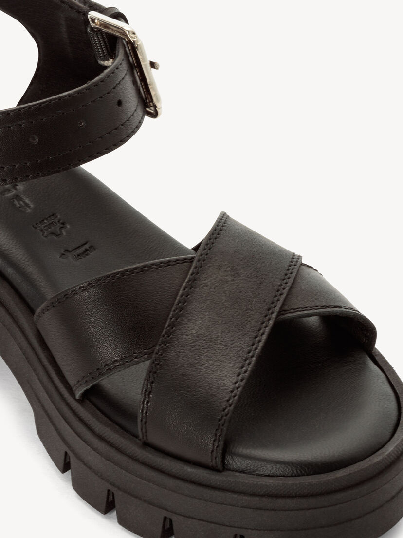 Leren Sandaaltje - zwart, BLACK LEATHER, hi-res