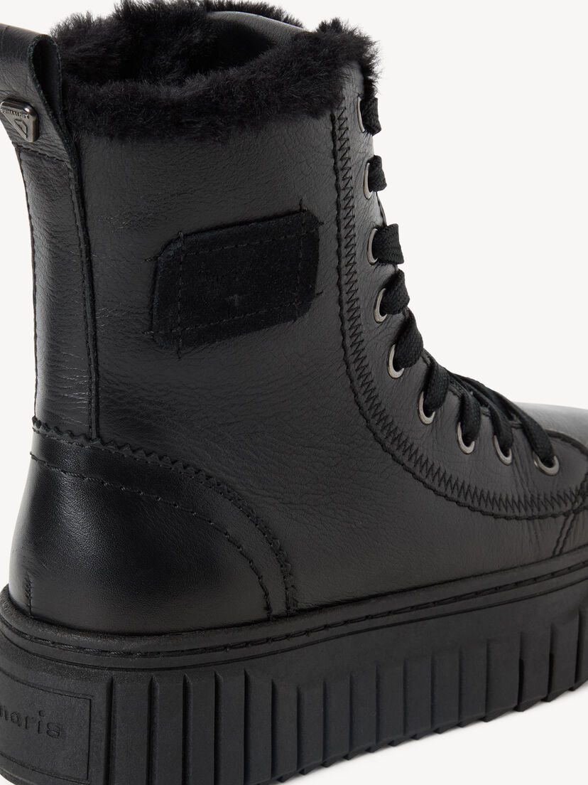 Leren Enkellaarsje - zwart warme voering, BLACK LEATHER, hi-res