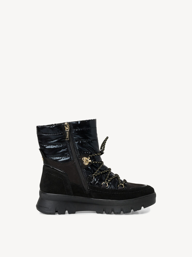 Schwarzer Outdoor-Winterstiefel mit seitlichem Rei&szlig;verschluss und robuster Sohle