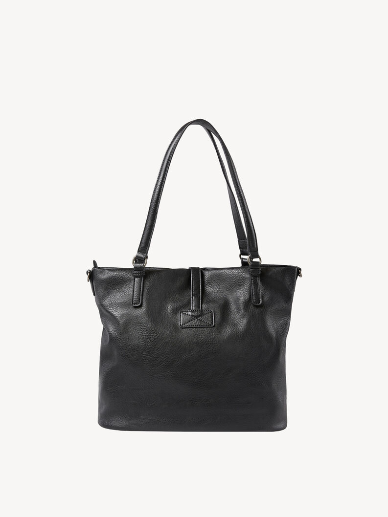 R&uuml;ckansicht einer schwarzen Lederhandtasche ohne Taschen