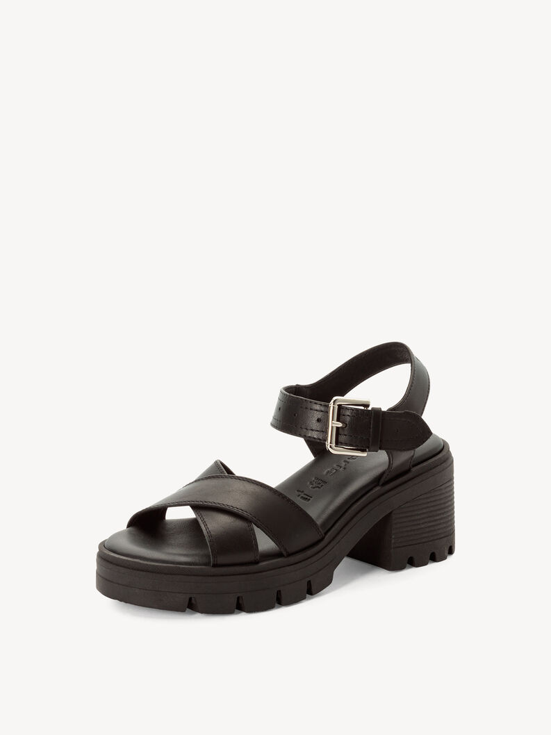 Sandale &agrave; talon en cuir - noir, BLACK LEATHER, hi-res