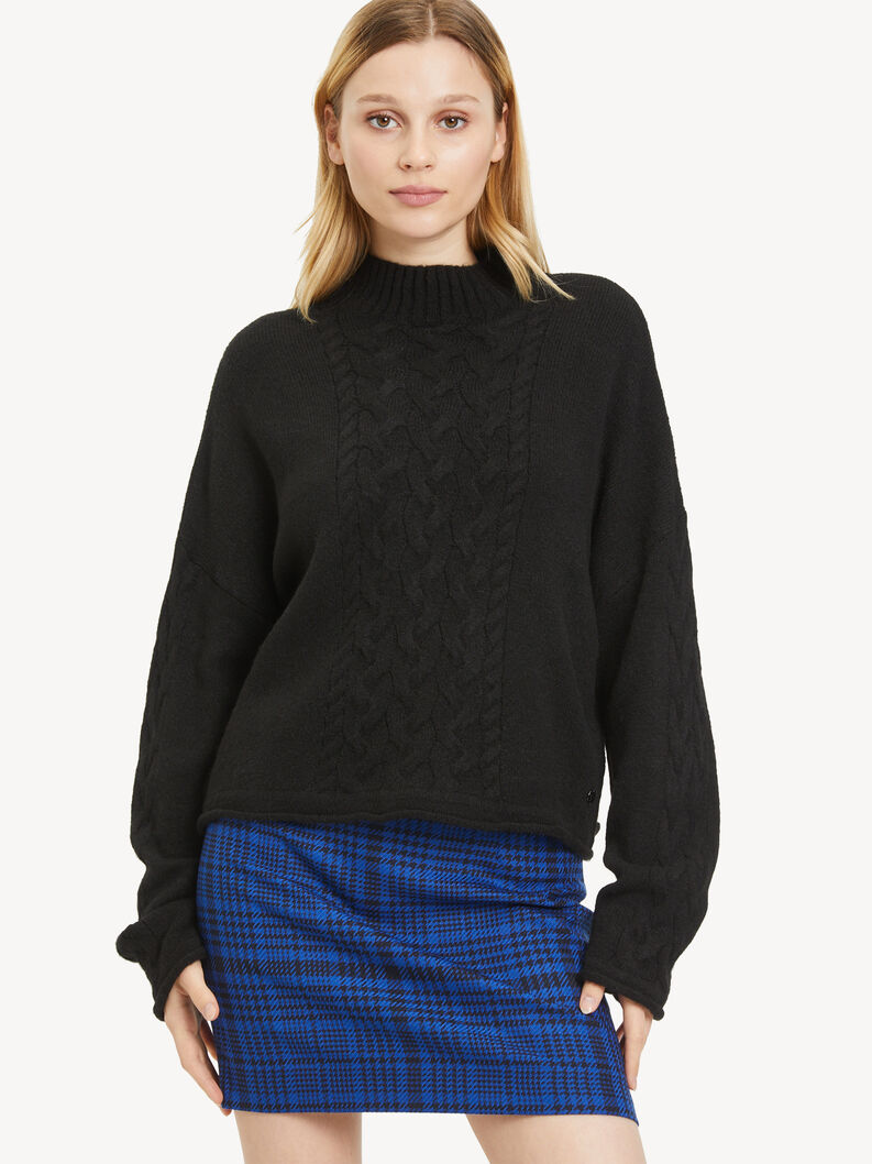 Oversize Sweter z dzianiny - czarny, Black Beauty, hi-res