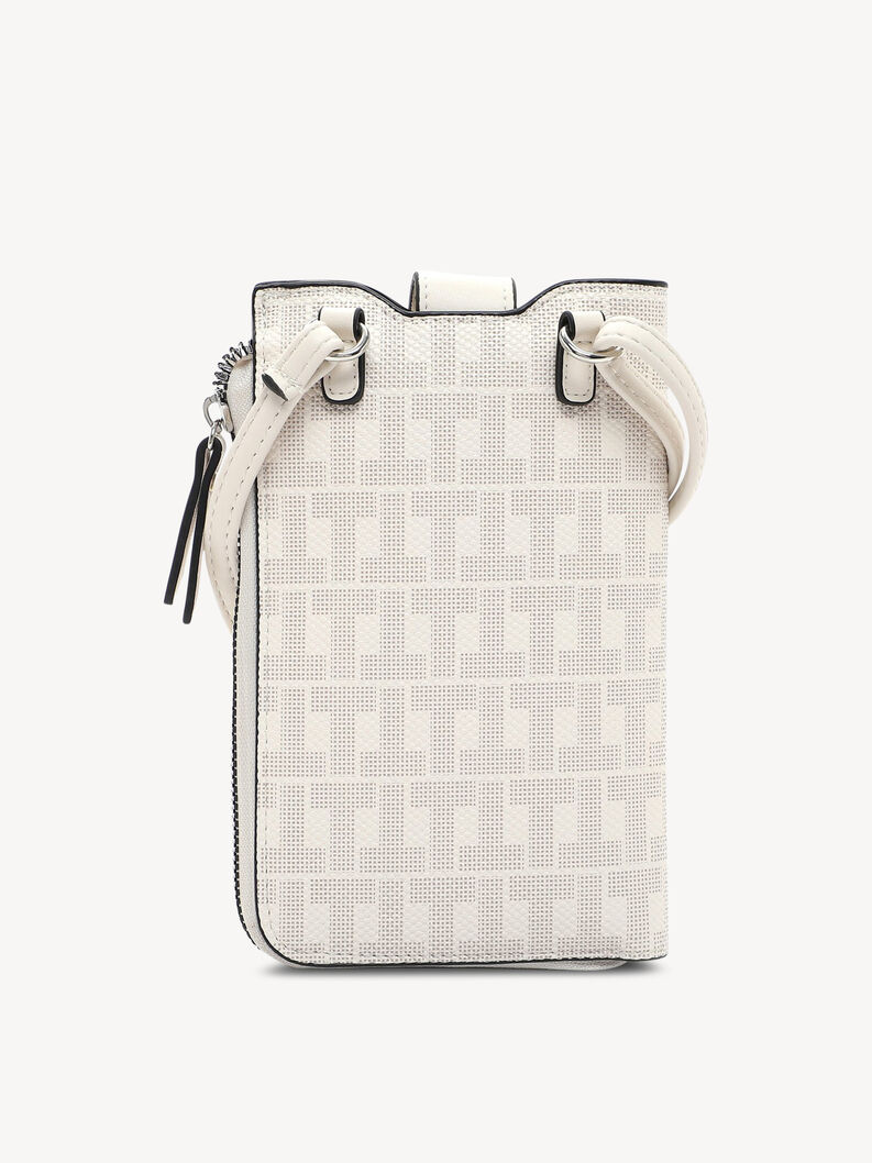White bag with monogram pattern and adjustable detachable shoulder strap