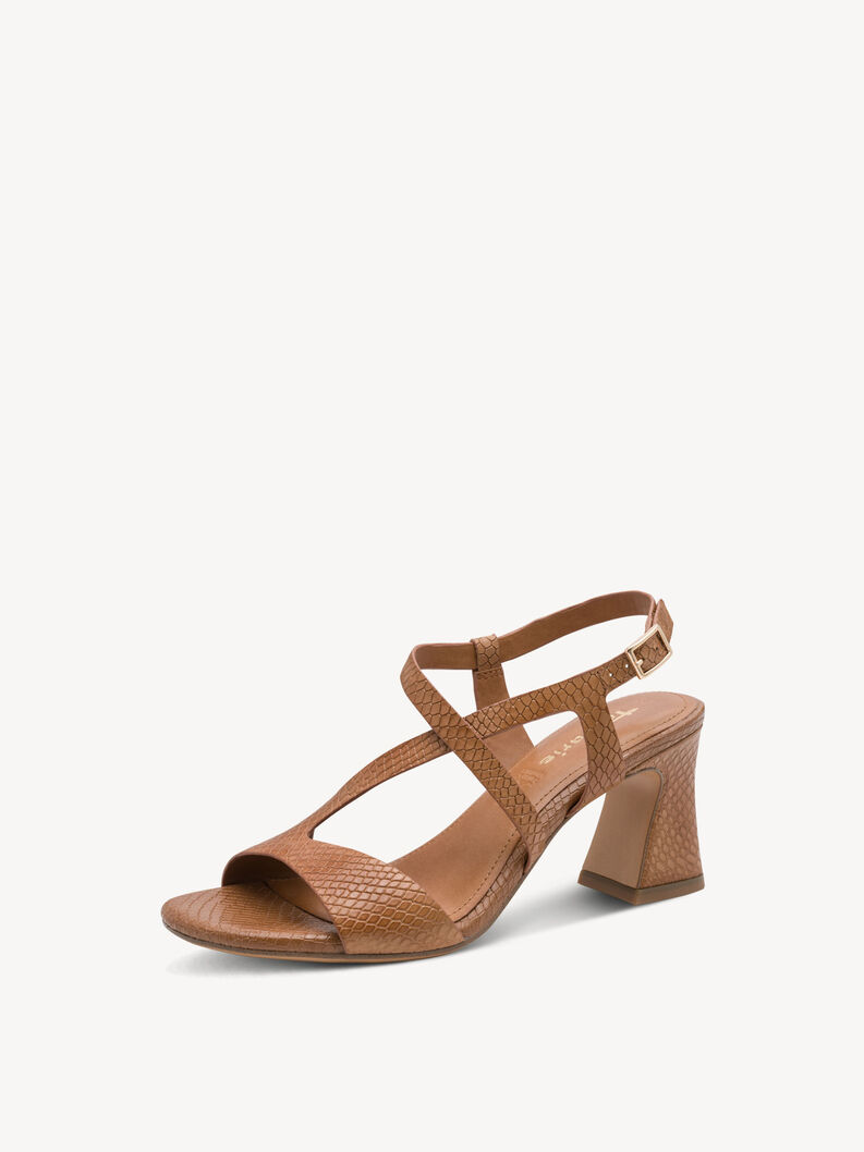 Leather Heeled sandal - brown, COGNAC STRUCT., hi-res