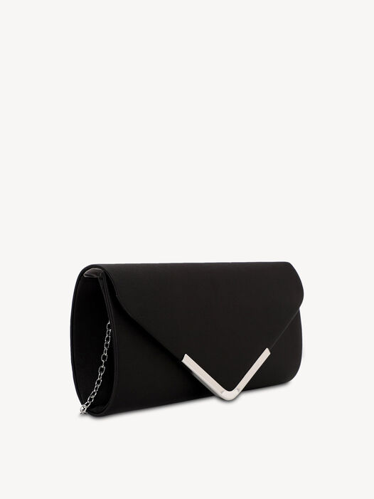 Clutch, black satin, hi-res