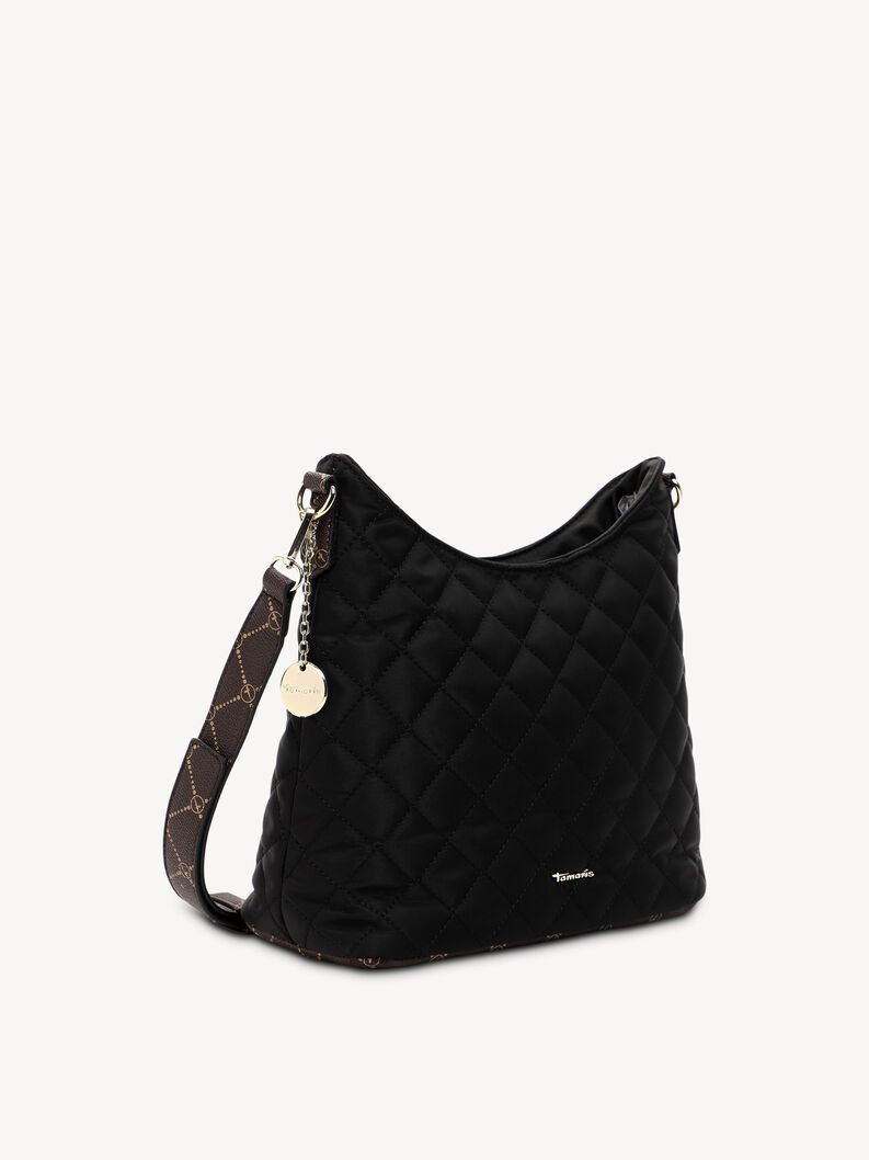 Schwarze Nylon-Tasche mit Taschen-Detail und Metallanh&auml;nger